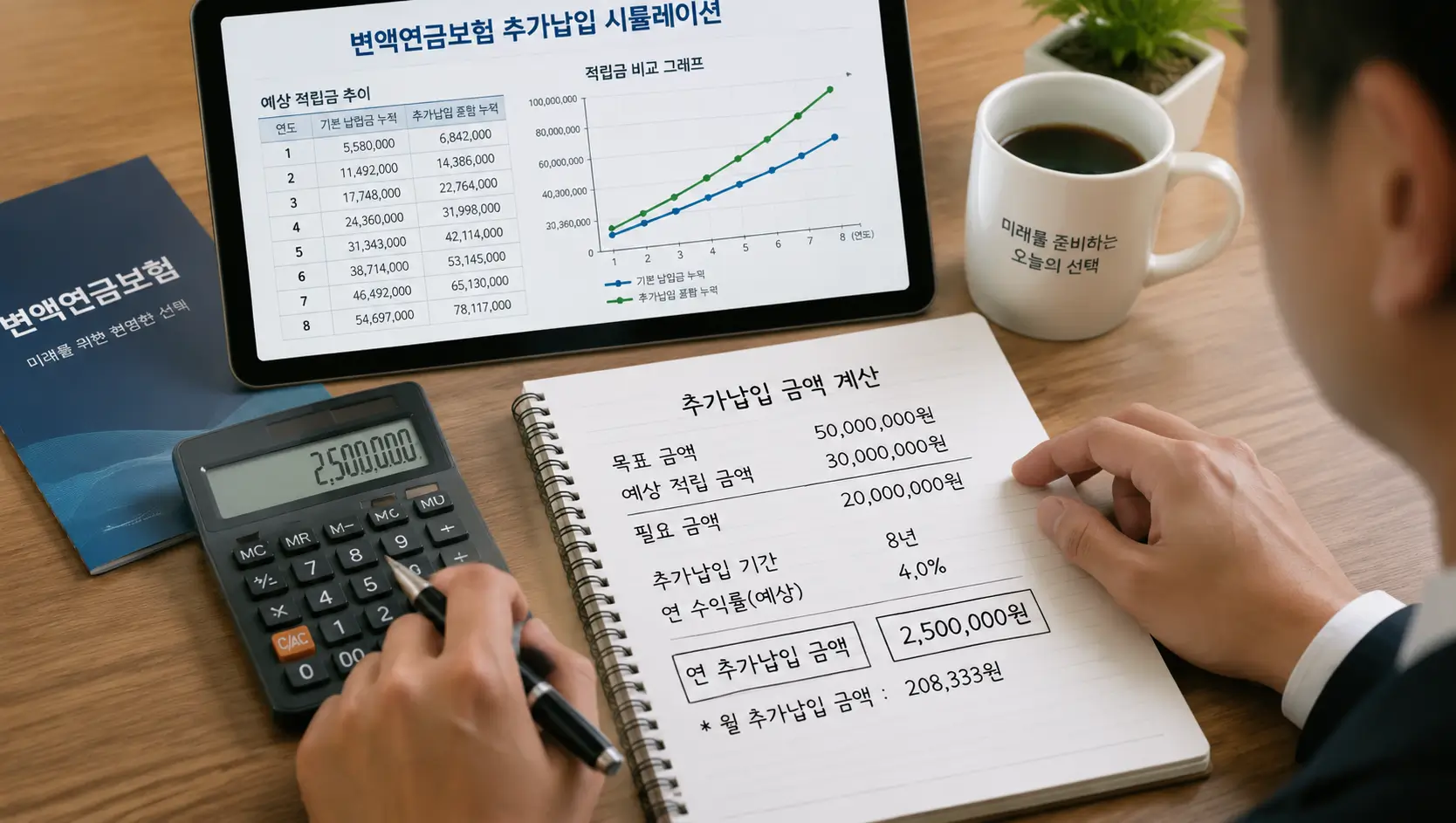 변액연금보험 추가납입 금액을 계산하는 모습