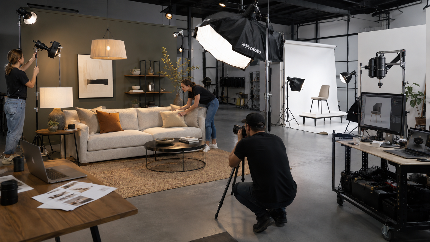 A photo studio shoot for interior product staging