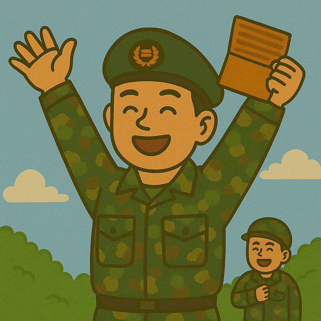 군 복무 중 저축을 잘 해서 행복한 군인의 모습