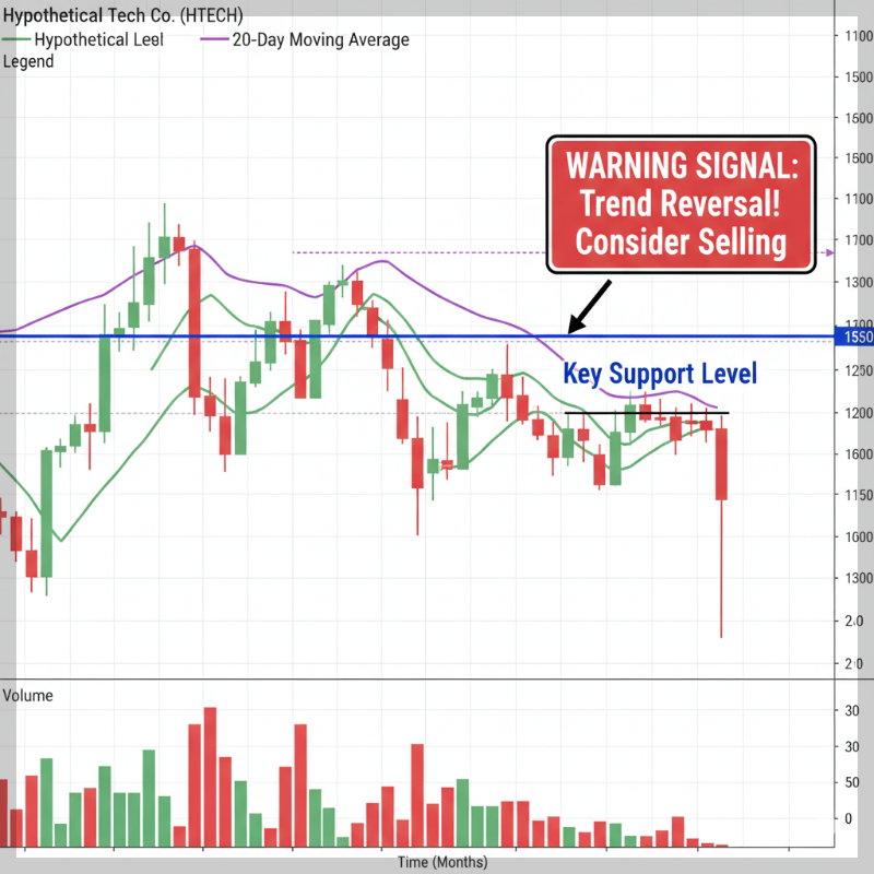 중요한 지지선을 깨고 내려가며, 특히 20일 이동평균선마저 하향 이탈하면 추세가 바뀌는 위험 경고 신호로 간주하고 매도를 고려해야 합니다.