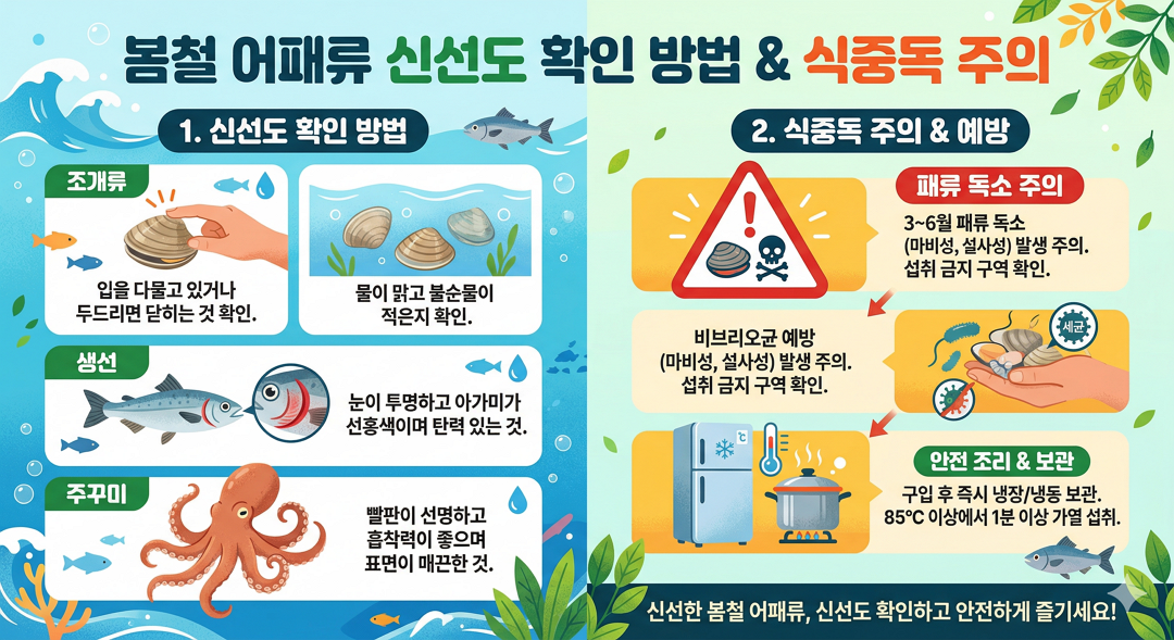 봄철 어패류 신선도 확인 방법 식중독 주의