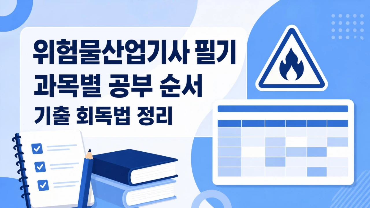 위험물산업기사 필기 공부법과 과목별 공부 순서를 정리한 이미지