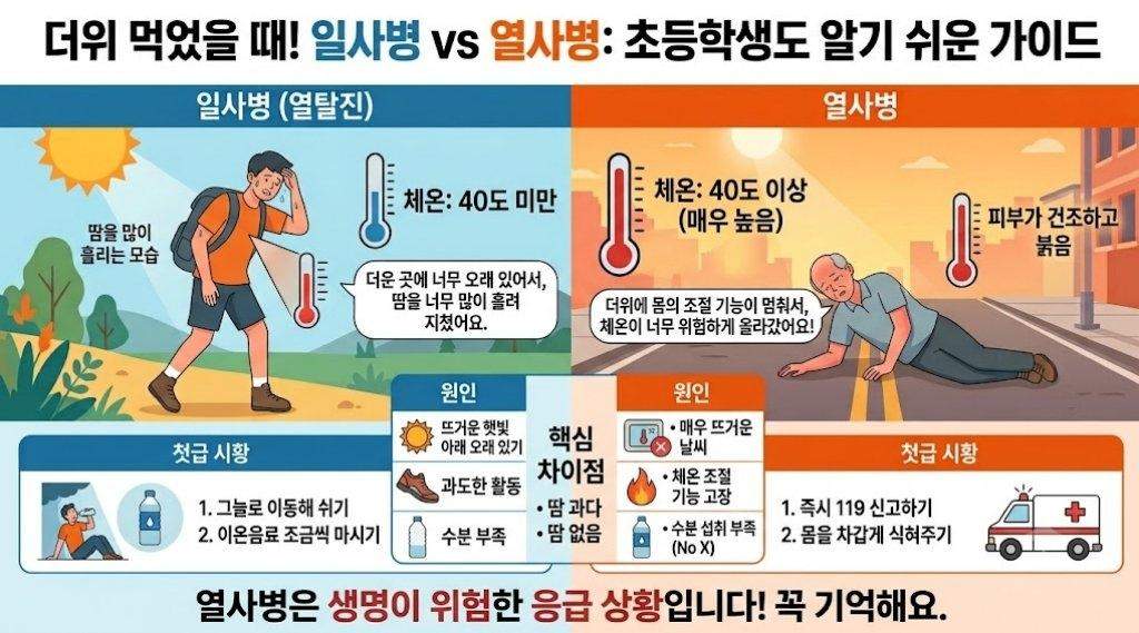 일사병 과 열사병 비교 사진입니다
