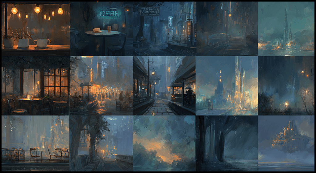 다양한 공간 무드가 콜라주 형태로 표현된 이미지_Midjourne