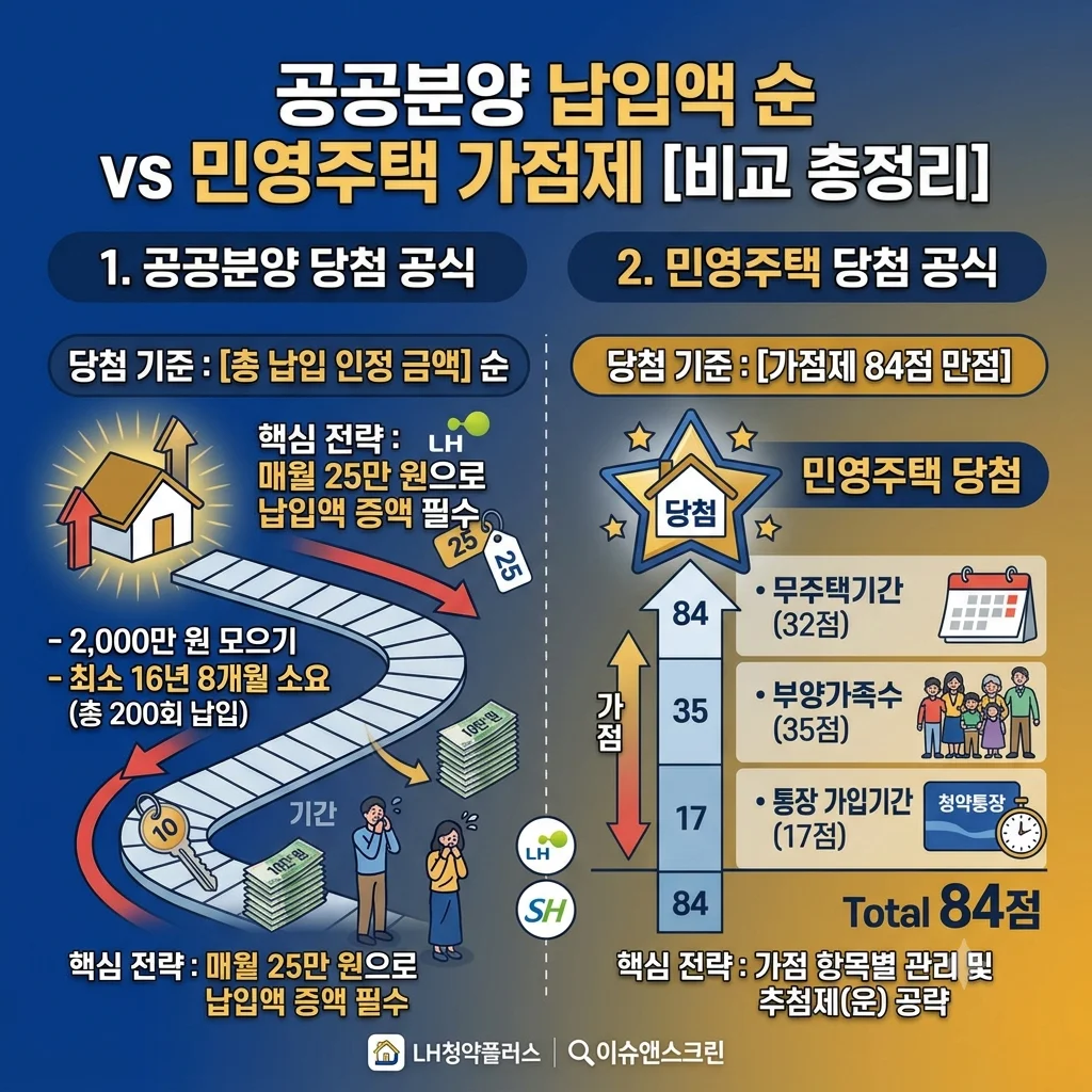 공공분양과 민영아파트 청약 가점제 및 예치금 기준 차이점 안내