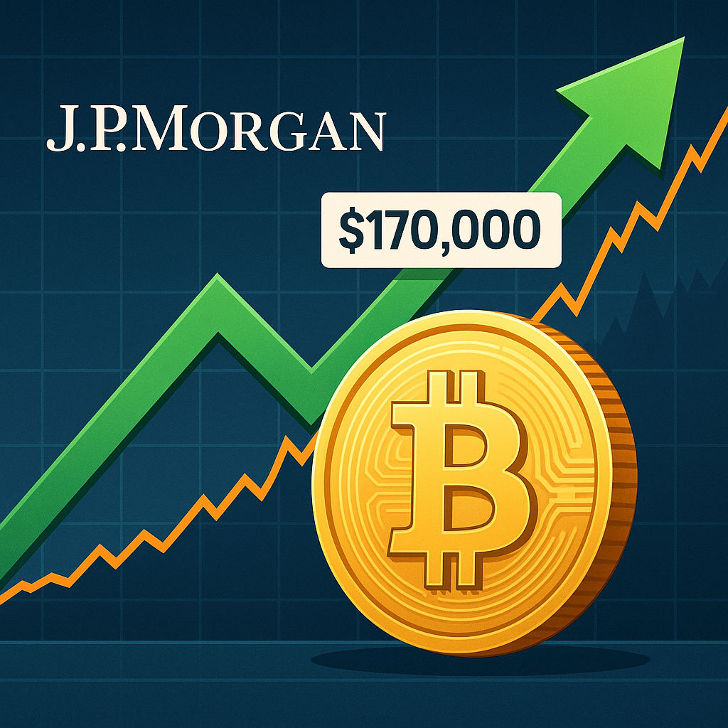JP모건 비트코인 전망 그래프 위로 17만 달러 상승 화살표가 강조된 비트코인 이미지