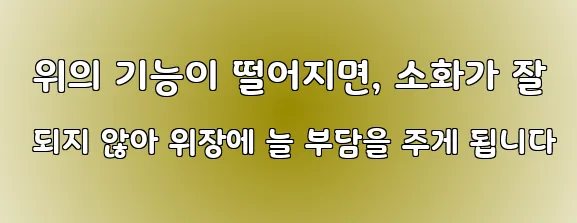  위의 기능이 떨어지면, 소화가 잘 되지 않아 위장에 늘 부담을 주게 됩니다
