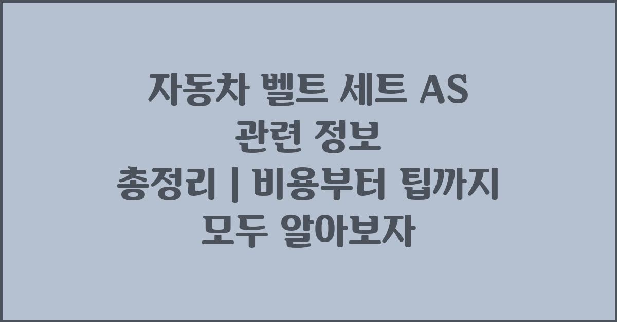 자동차 벨트 세트 AS 관련 정보 총정리