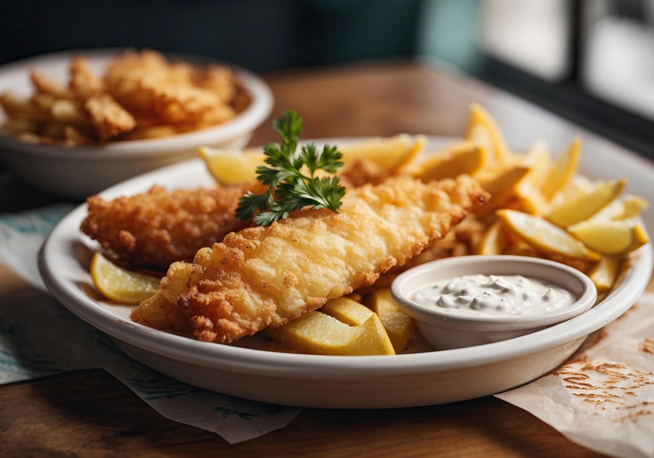 영국의 대표 음식 피쉬 앤 칩스의 사진