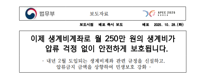 💸 2025년 2월, &lsquo;생계비계좌&rsquo; 도입! "월 250만 원까지 압류 걱정 없이 사용 가능"