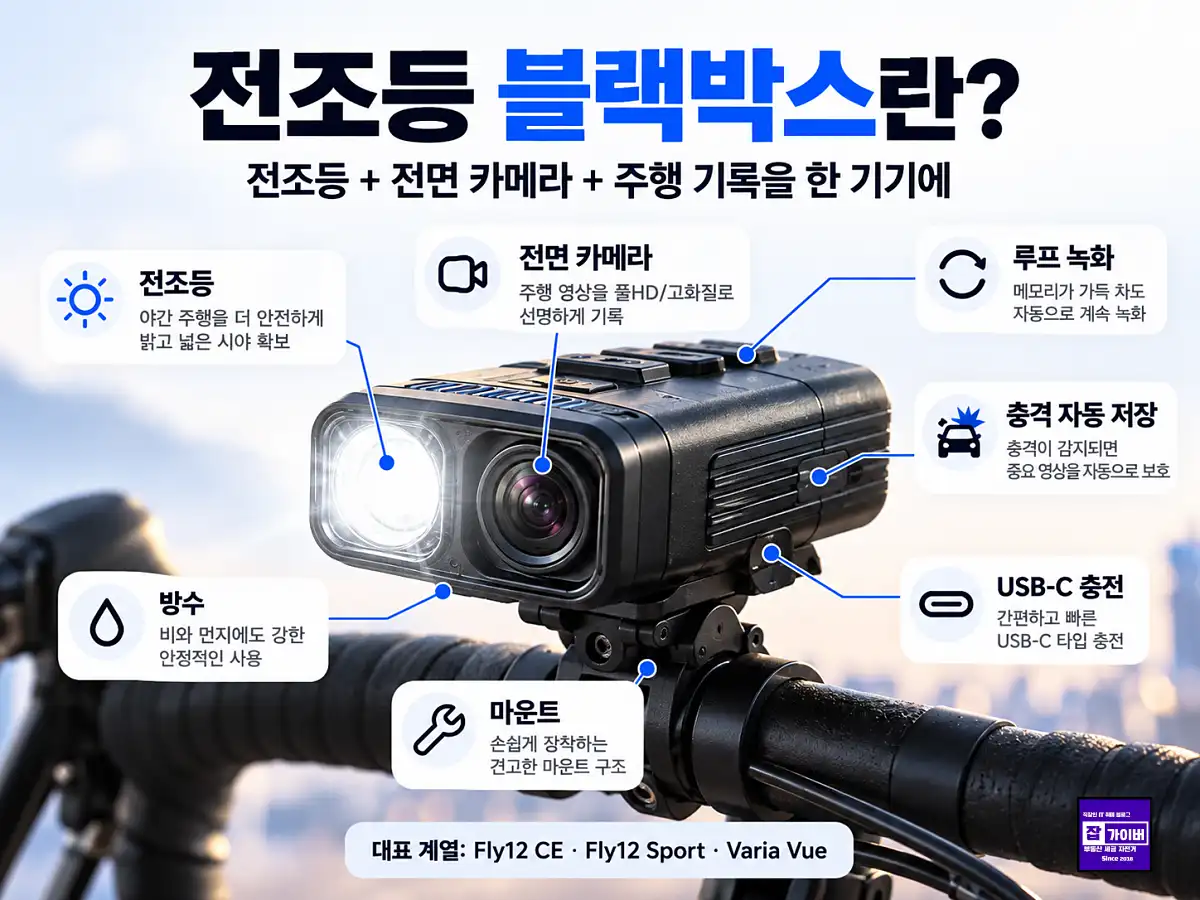자전거 전조등 블랙박스 구조 전조등 카메라 루프녹화 충격저장 주요 기능