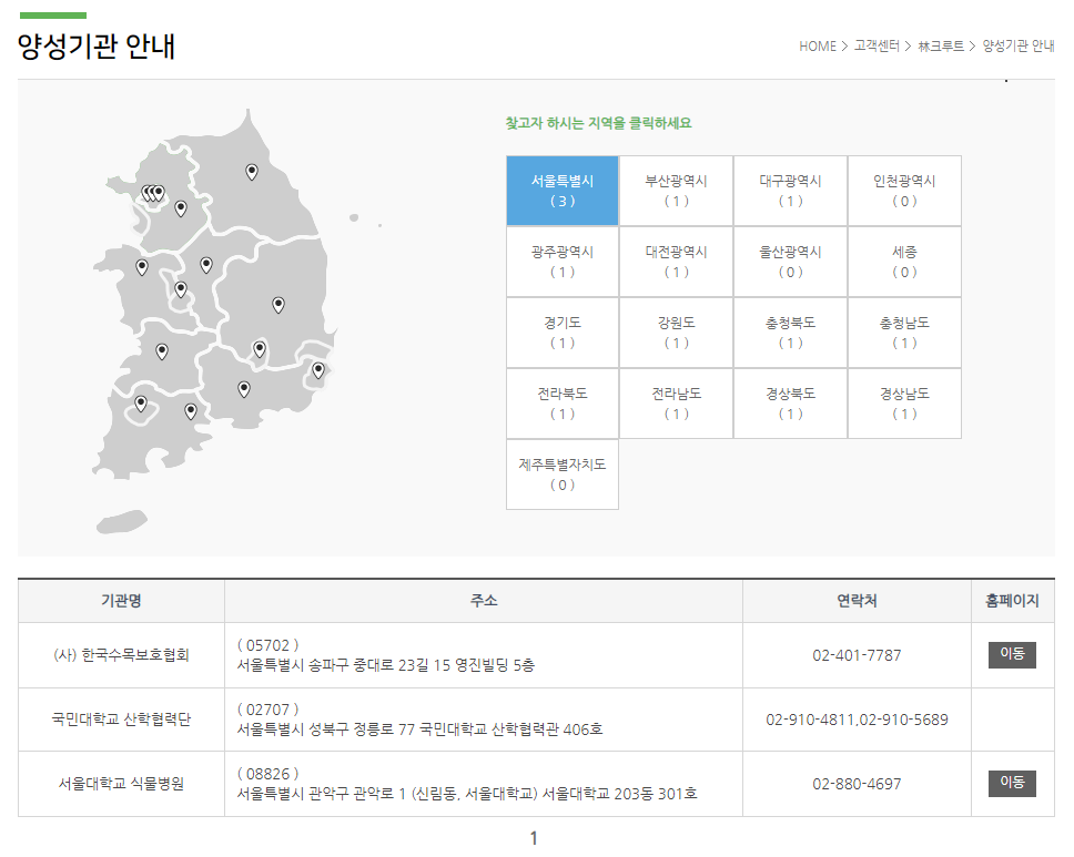 나무의사 양성기관 찾기