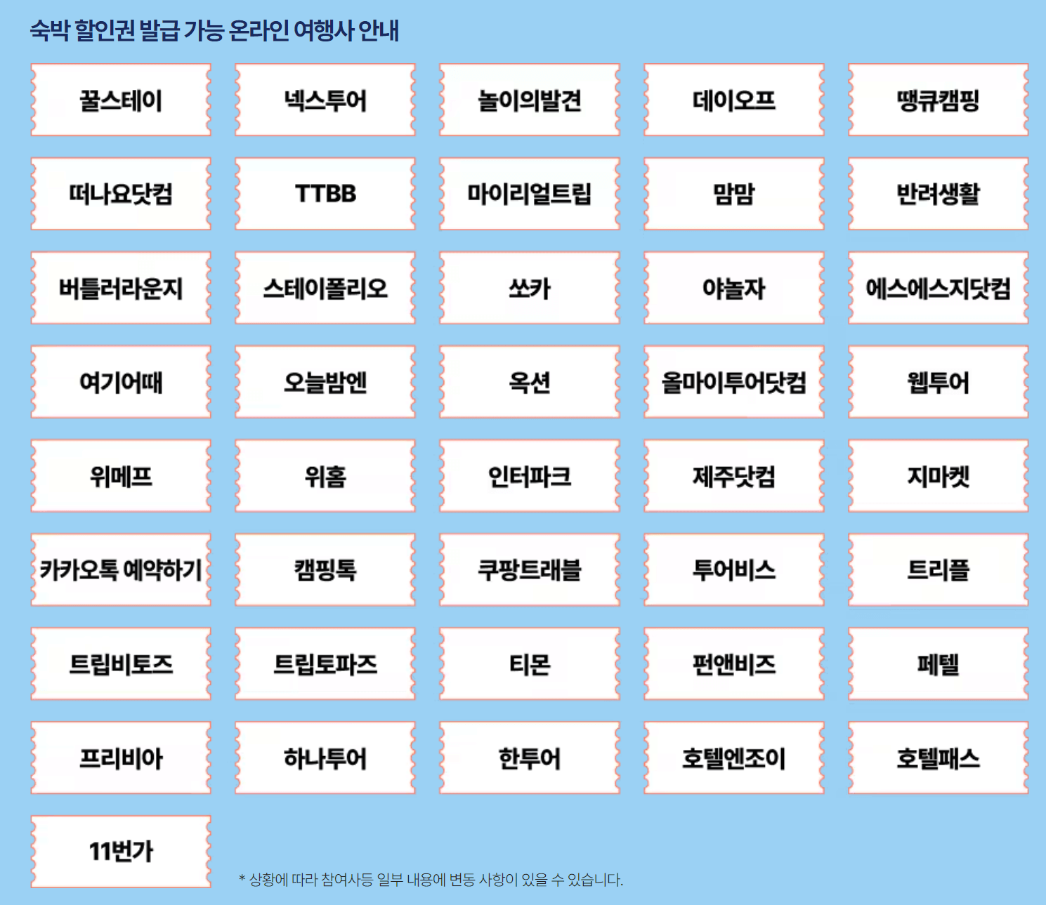 숙박 할인권 발급 가능 온라인 여행사
