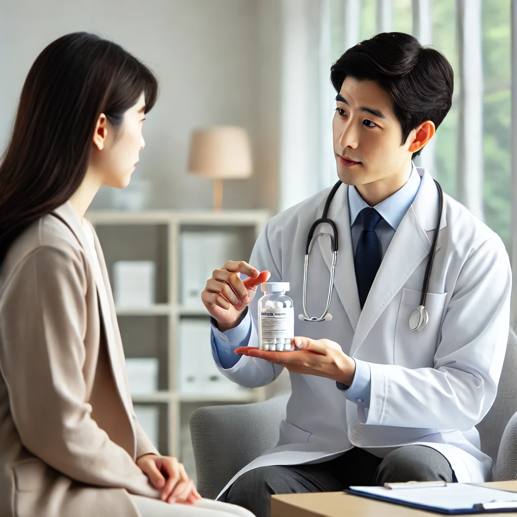 의사가 항생제 복용 시 주의사항을 설명하는 장면