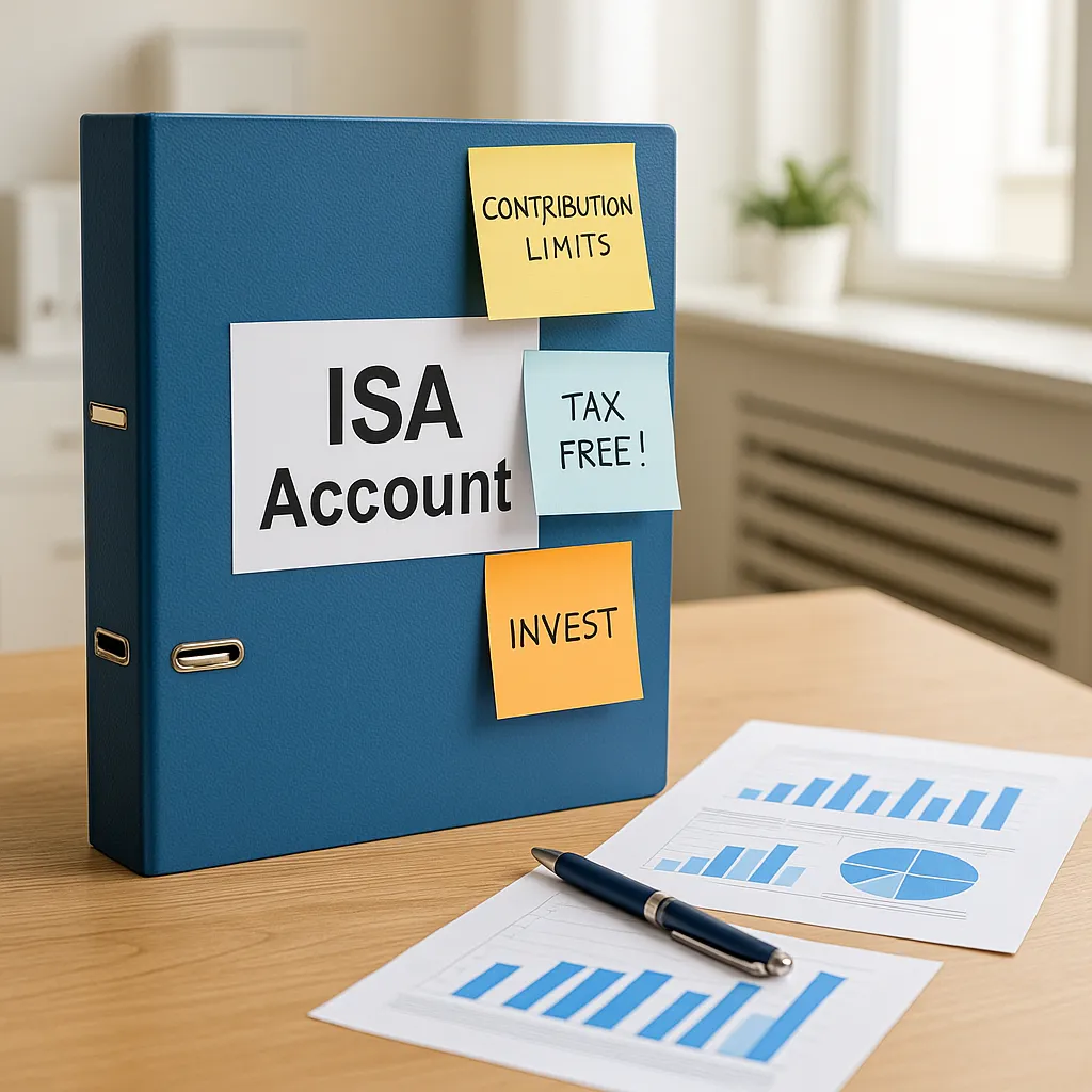 ISA 바인더와 재무 보고서가 놓인 책상