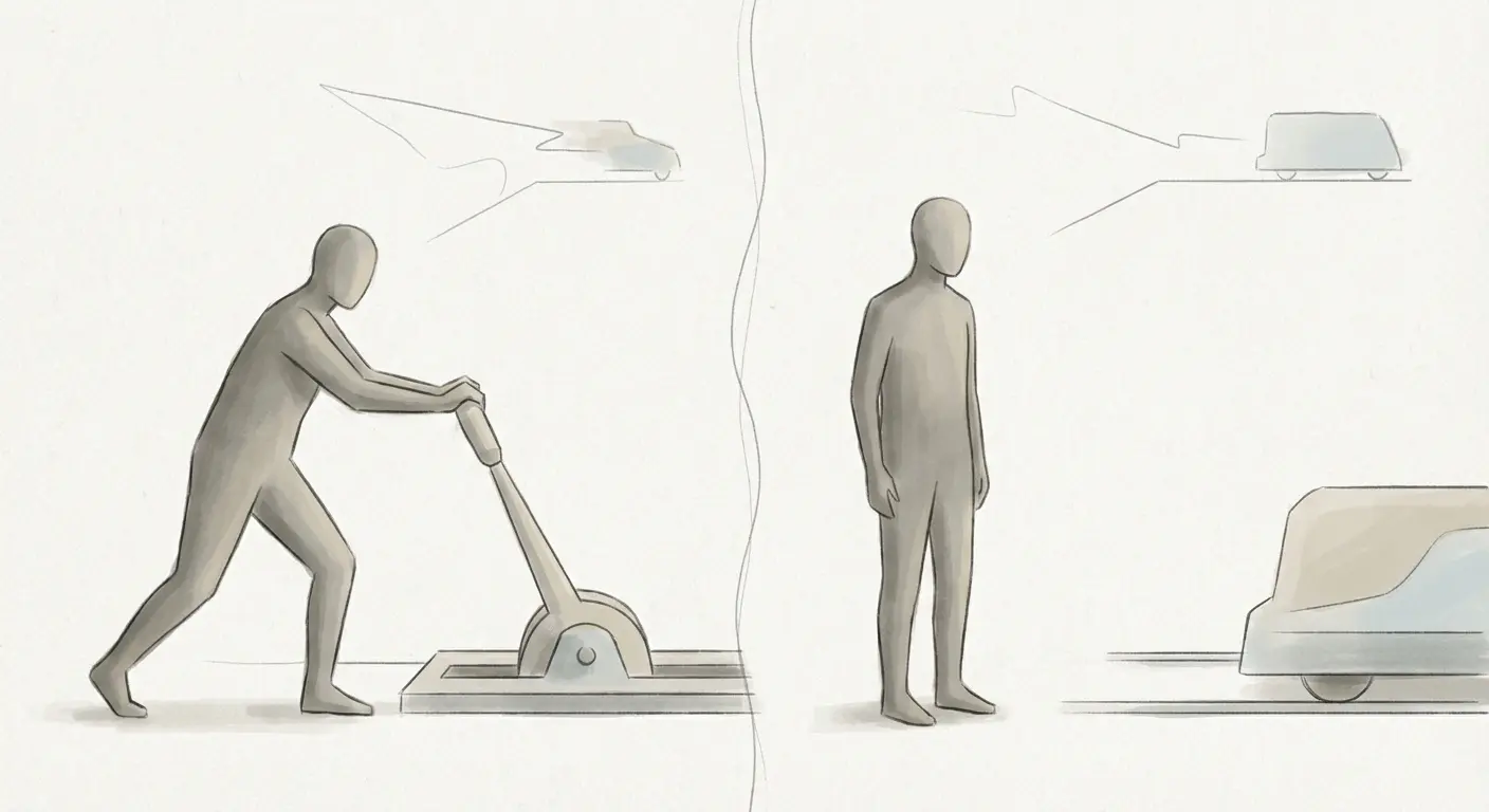An illustration comparing killing by action and letting die by omission in the trolley problem, highlighting moral judgment differences