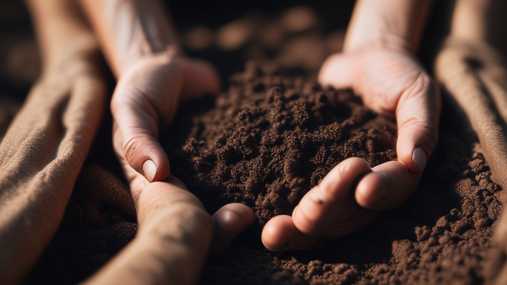 농지의 흙을 손으로 올리는 사진