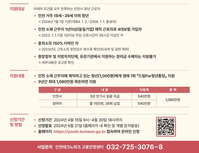 인천시 드림포청년통장 지원대상 지원내용 신청방법 및 신청기간