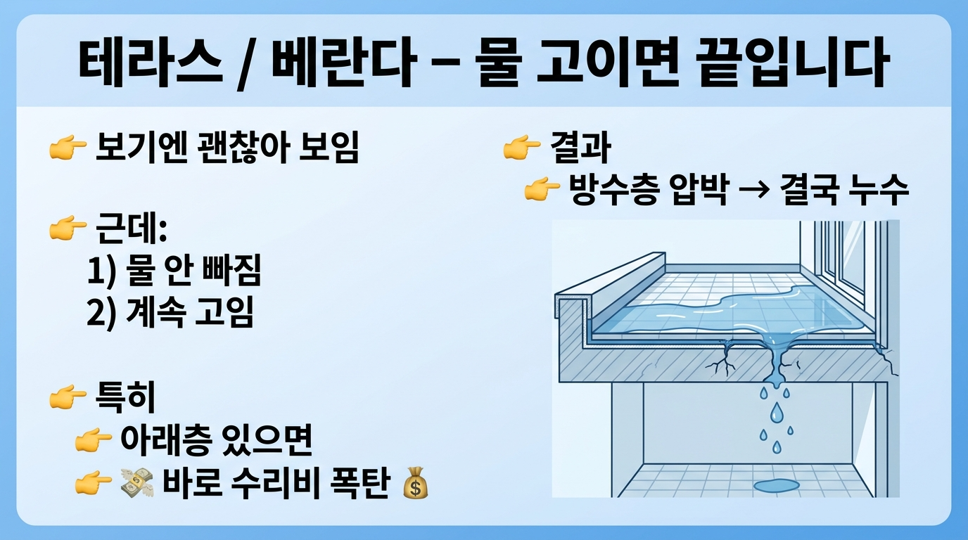 테라스 베란다 방수 하자의 문제점