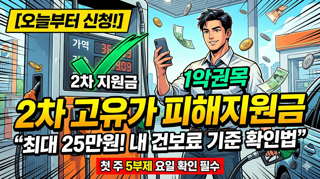 2026년 2차 고유가 피해지원금 신청 대상자 건강보험료 소득 하위 70퍼센트 기준 및 지급 금액 요일제 총정리