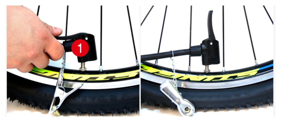 펌프 헤드를 밸브에 연결하고 공기 주입