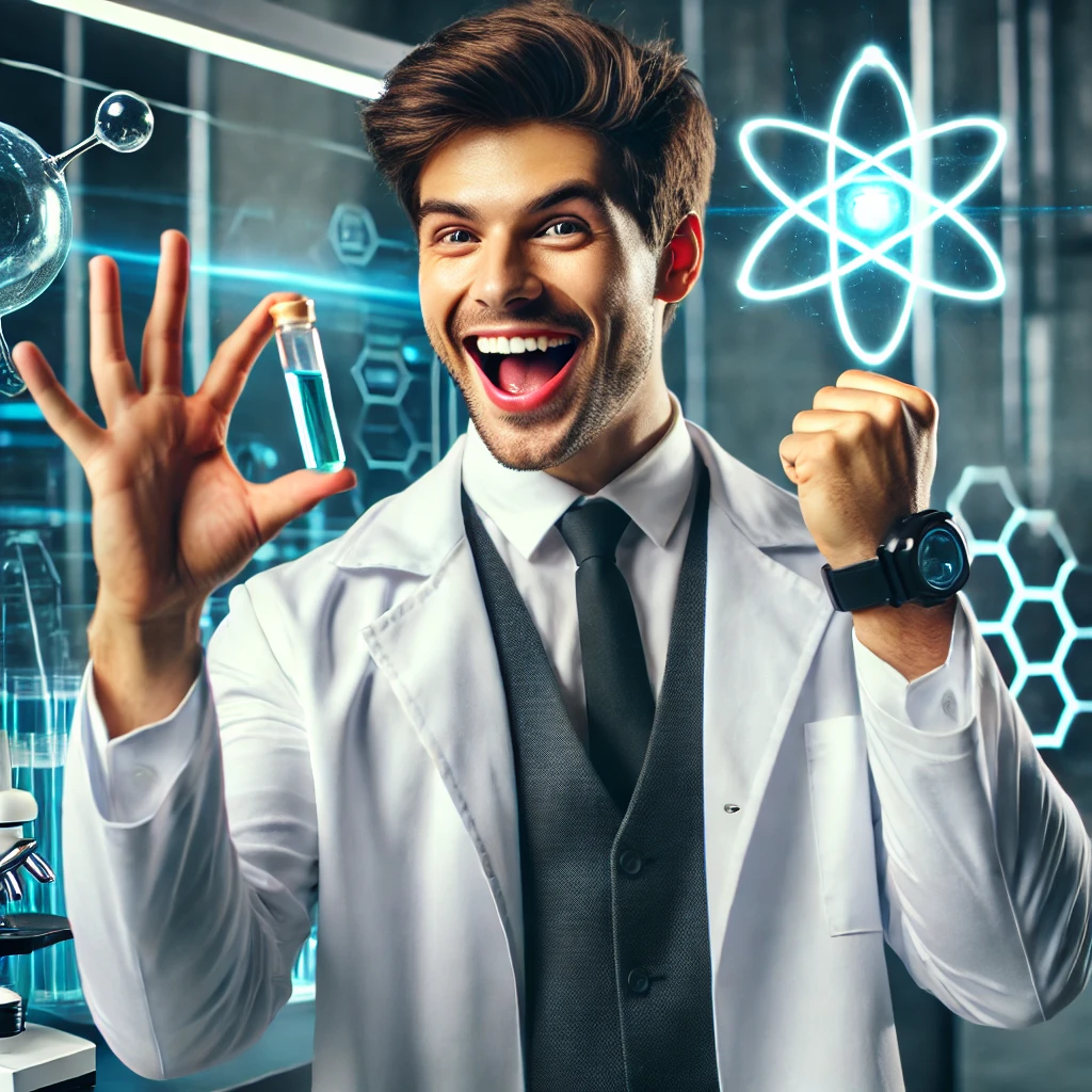 숙면의 비밀을 알아내서 기뻐하는 과학자