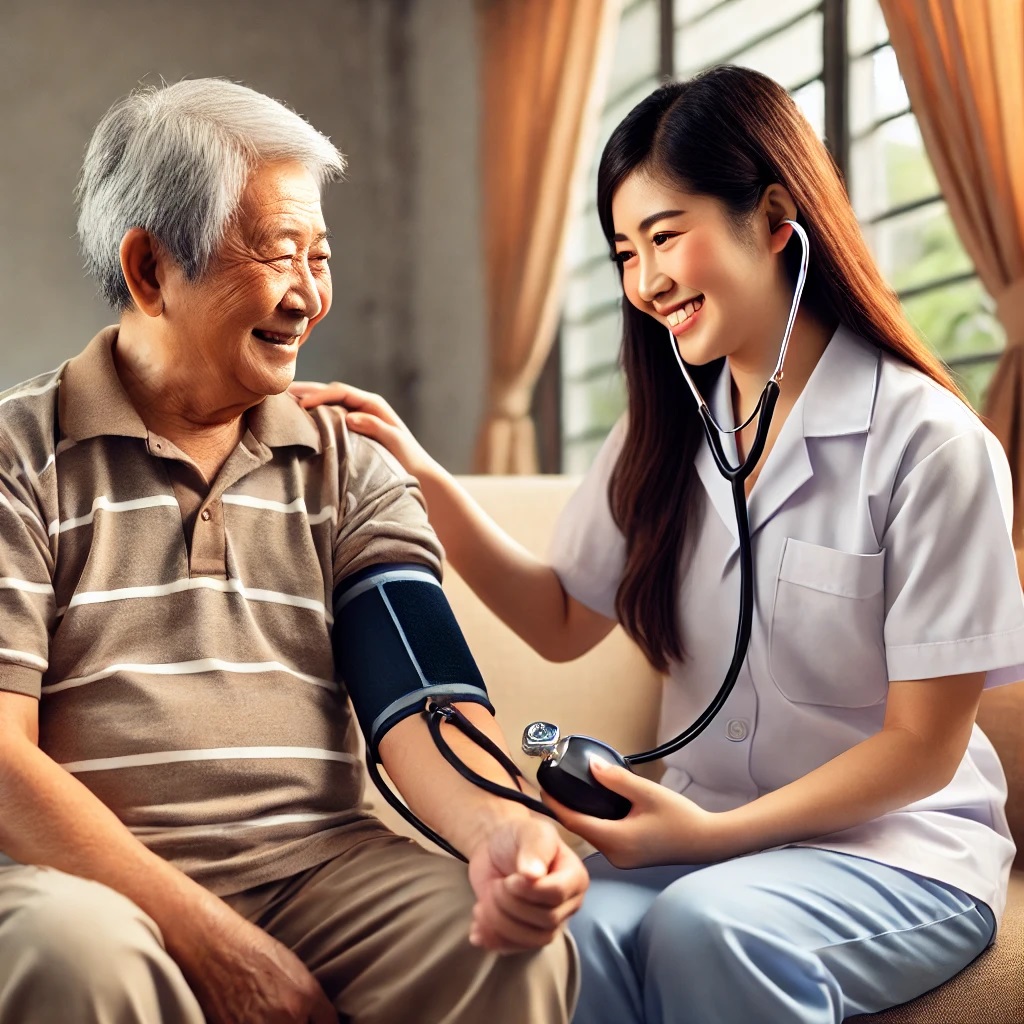 어르신 가정을 간호사가 방문해 서비스 제공 장면