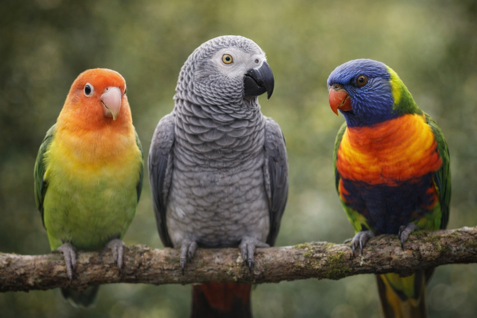 다양한 종류의 앵무새들 이미지