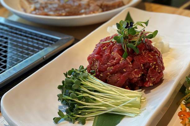 한우 육회 &amp; 멘시아(Menc&iacute;a) 와인 페어링｜깊고 섬세한 육향과 붉은 꽃&middot;허브의 시적인 균형