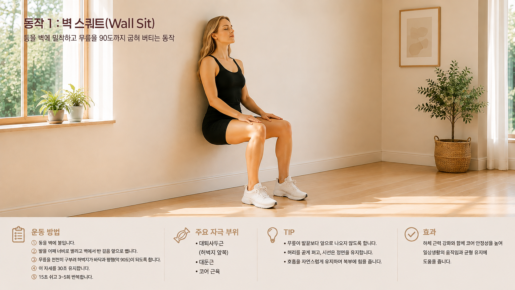 동작 1. 벽 스쿼트(Wall Sit)