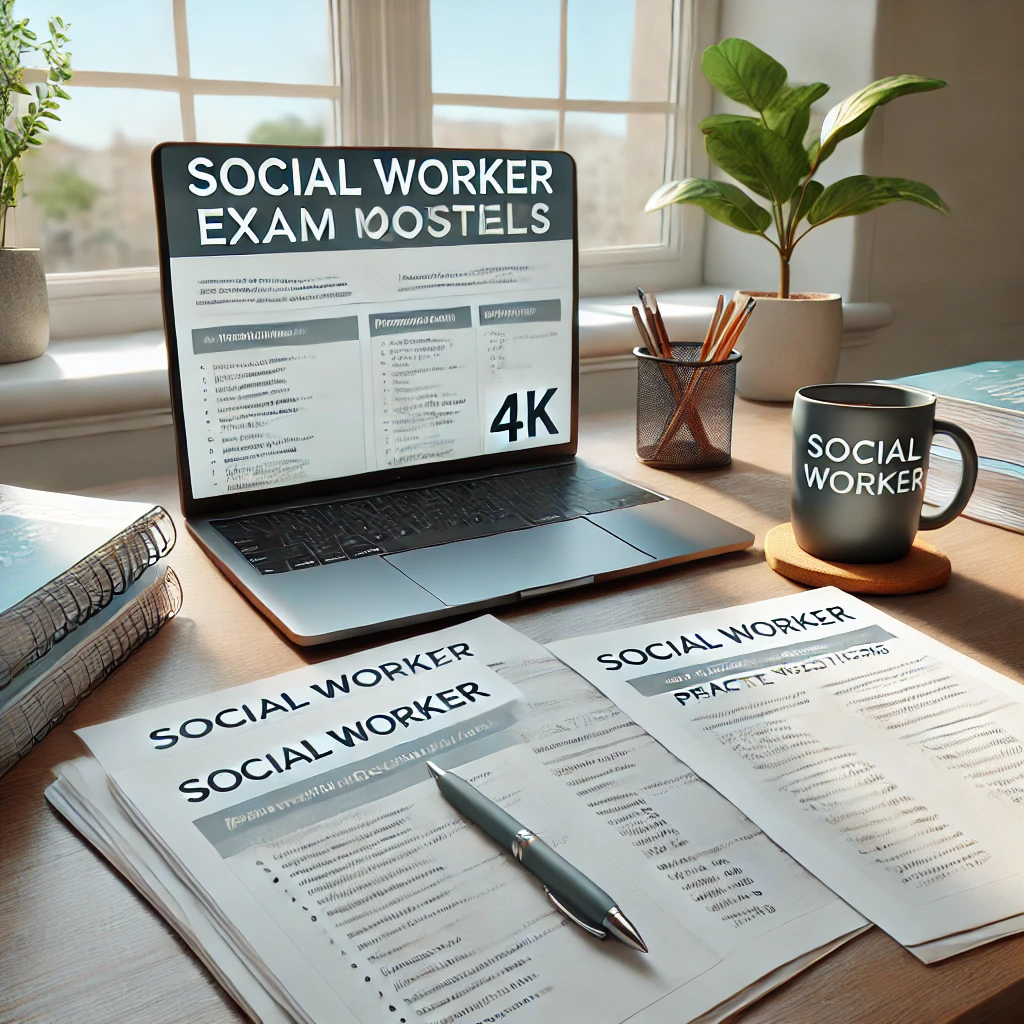 사회복지사 시험 자료가 정리된 책상