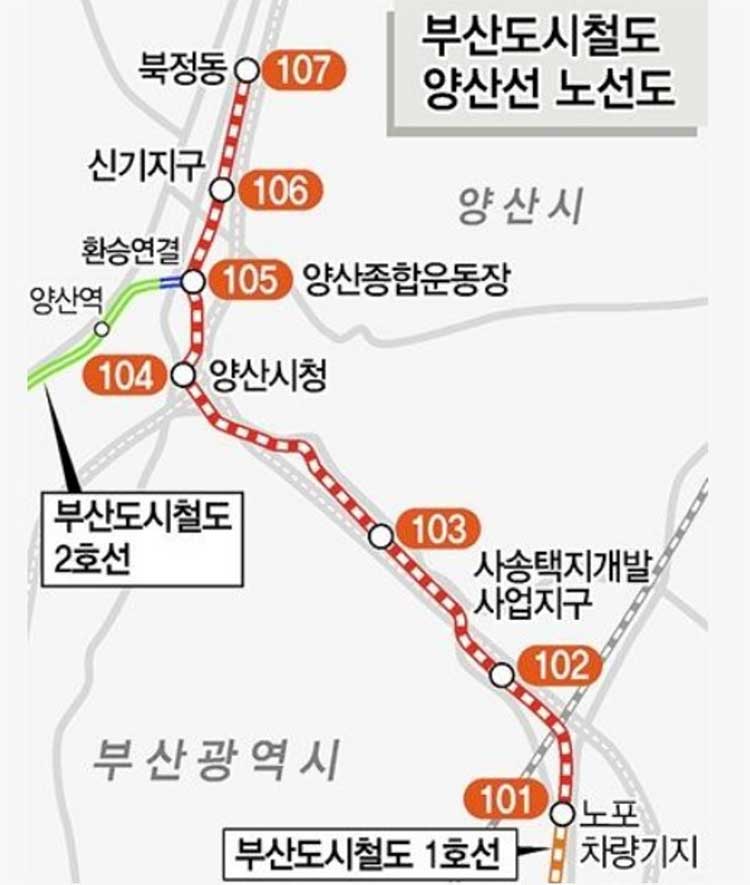 양산도시철도(양산선)노선도