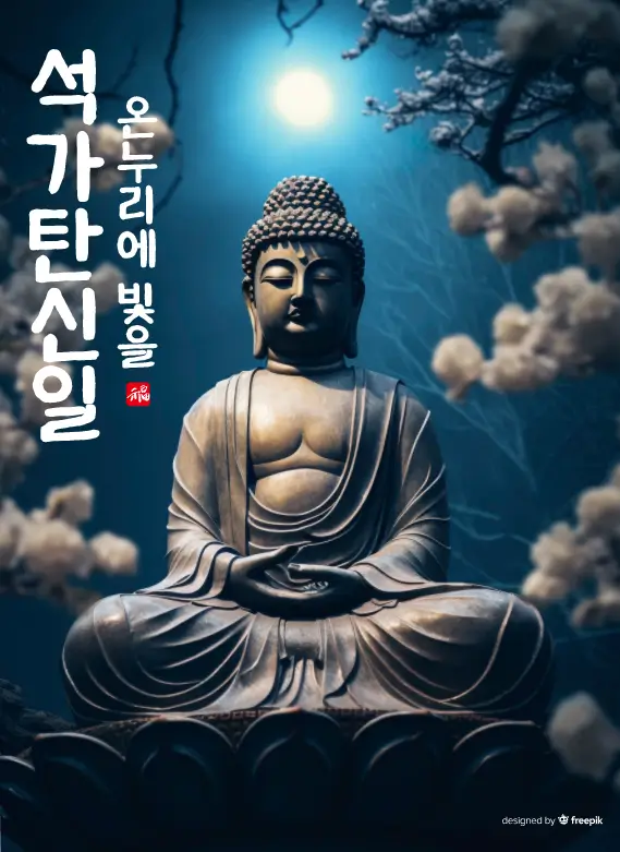 석가탄신일-부처님-꽃-파란색-배경