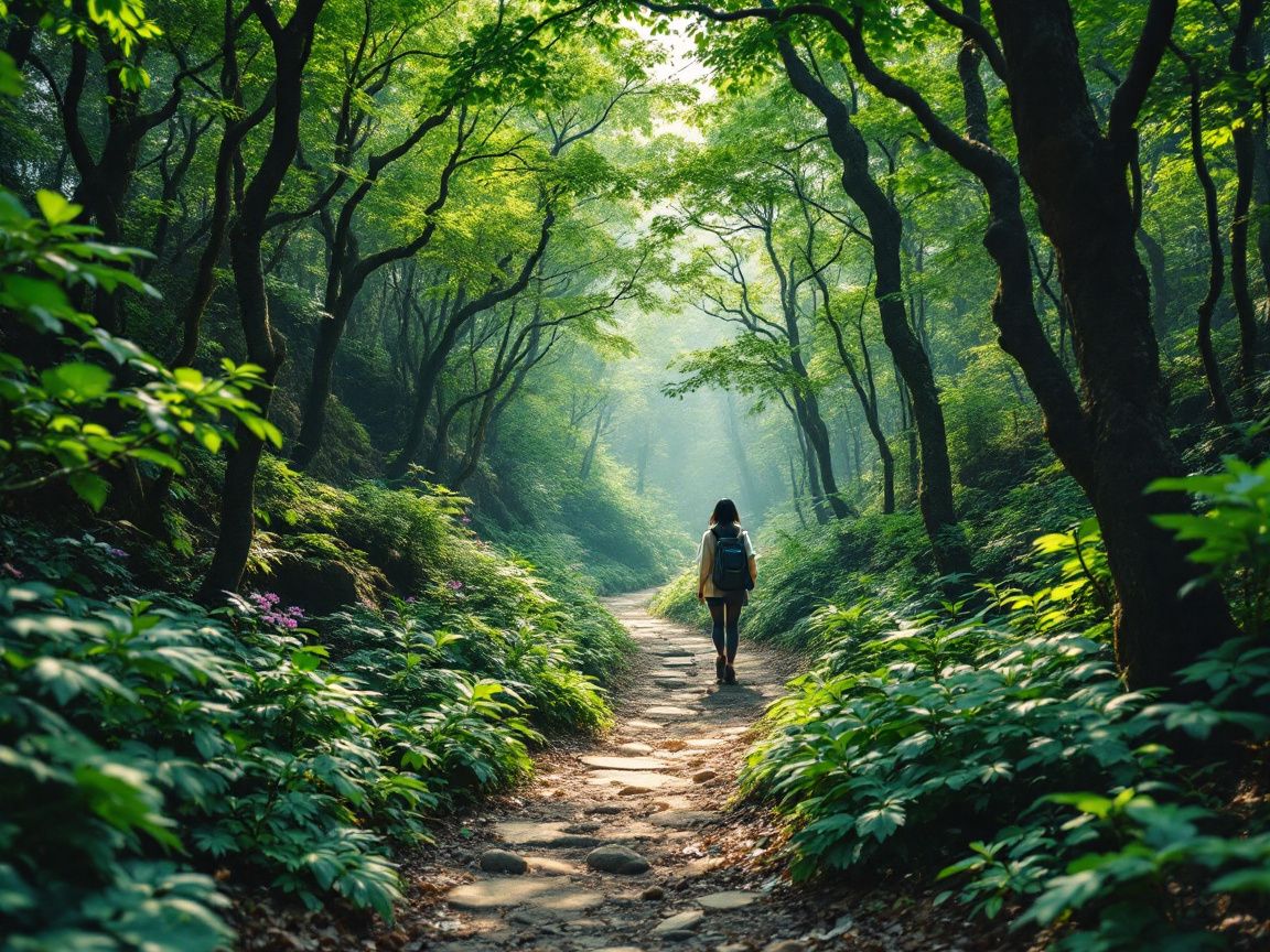 A woman is taking a walk on a lane.