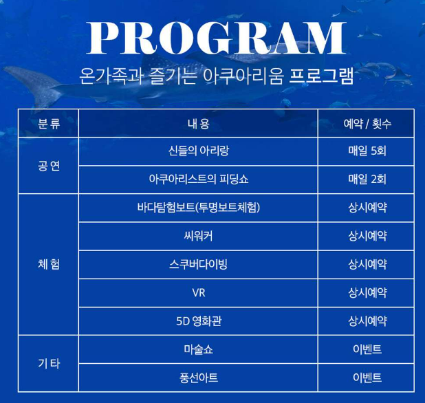 대전 아쿠아리움 공연 프로그램