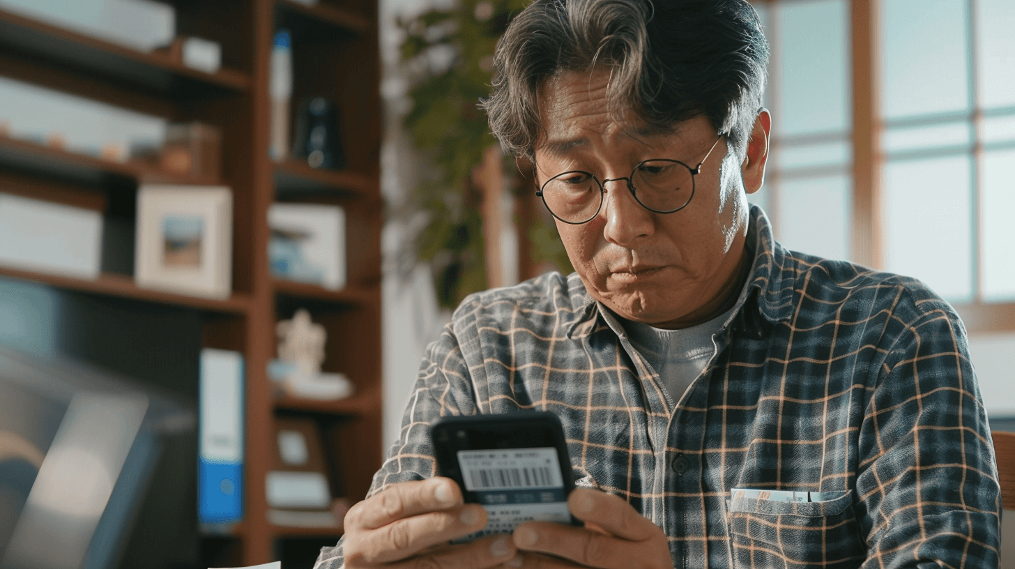 핸드폰을-보며-고민하고-있는-남자