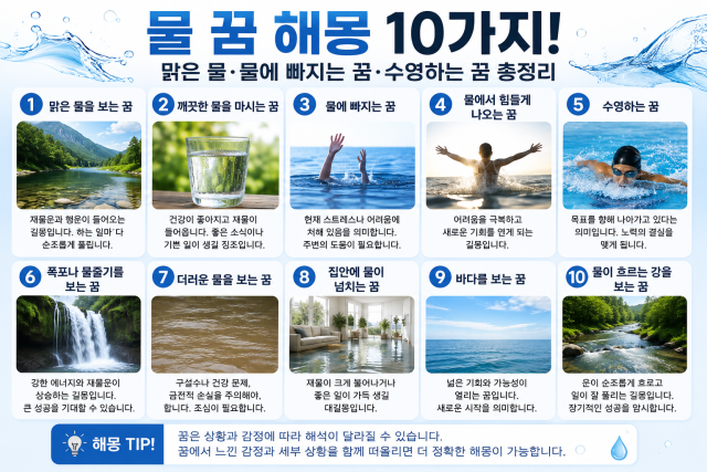 물 꿈 해몽 10가지! 맑은 물&middot;물에 빠지는 꿈&middot;수영하는 꿈 총정리