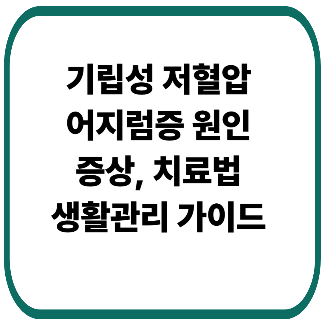 기립성 저혈압 어지럼증 원인, 증상, 치료법, 생활관리 가이드 총정리