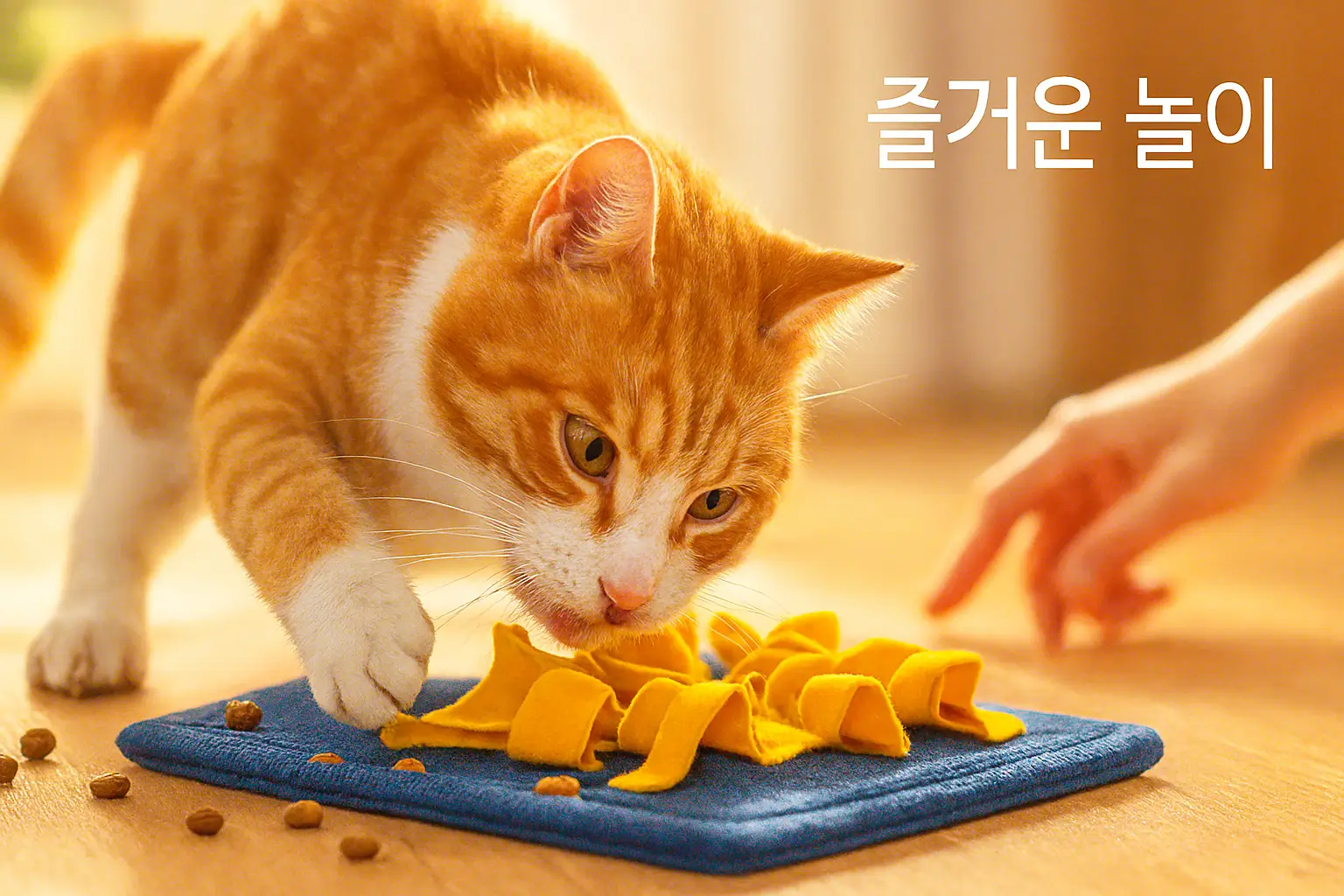 노즈 워크 장난감으로 활동하는 고양이와 집사