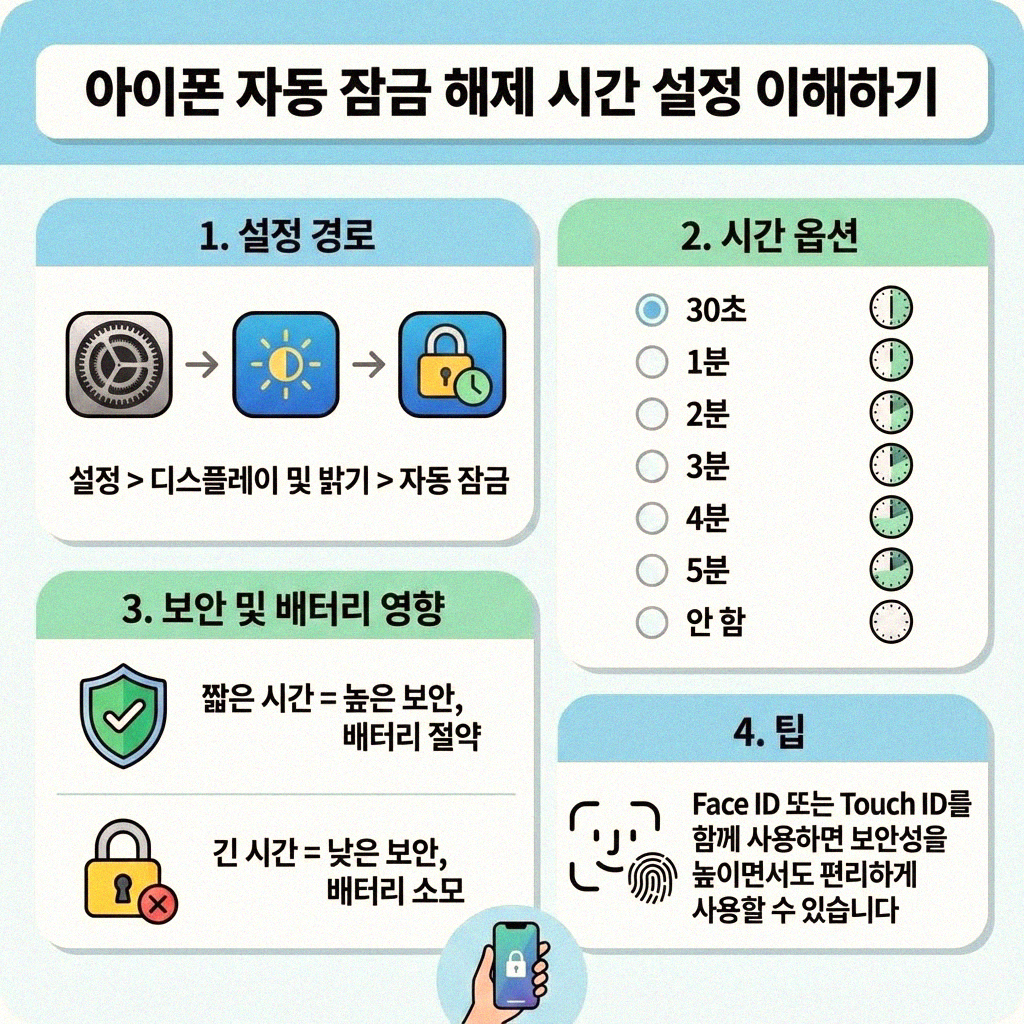 아이폰 자동 잠금 해제 시간 변경하기 편하게 조절하기