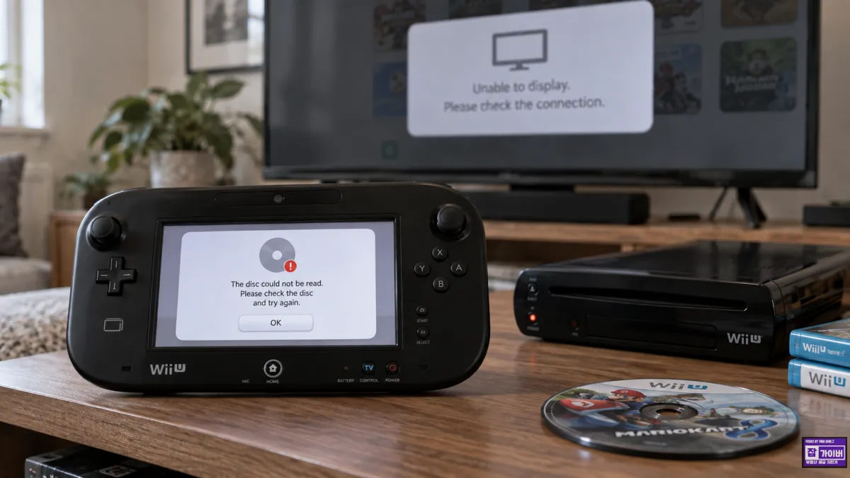 Wii U GamePad에 디스크 읽기 오류가 표시된 광학드라이브 고장 상황 재현 이미지