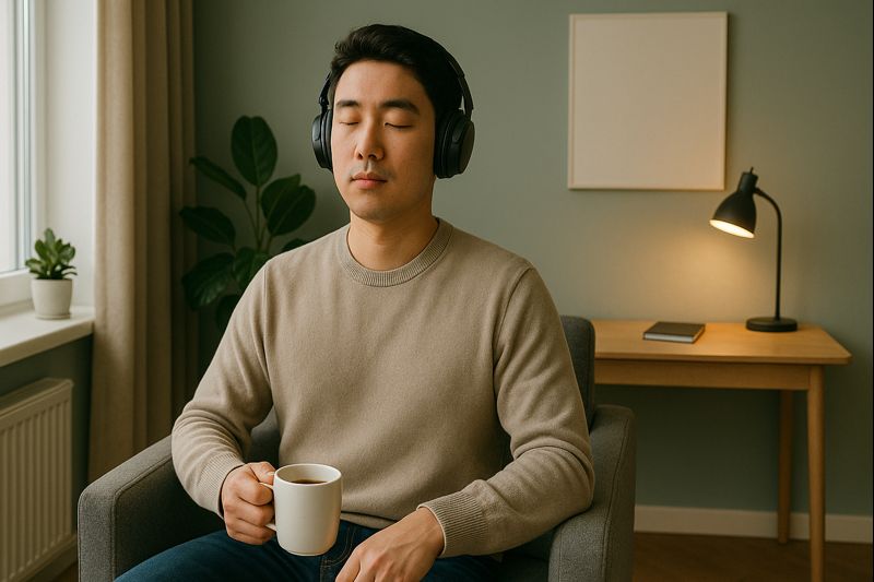 음악을 들으며 휴식하는 남성