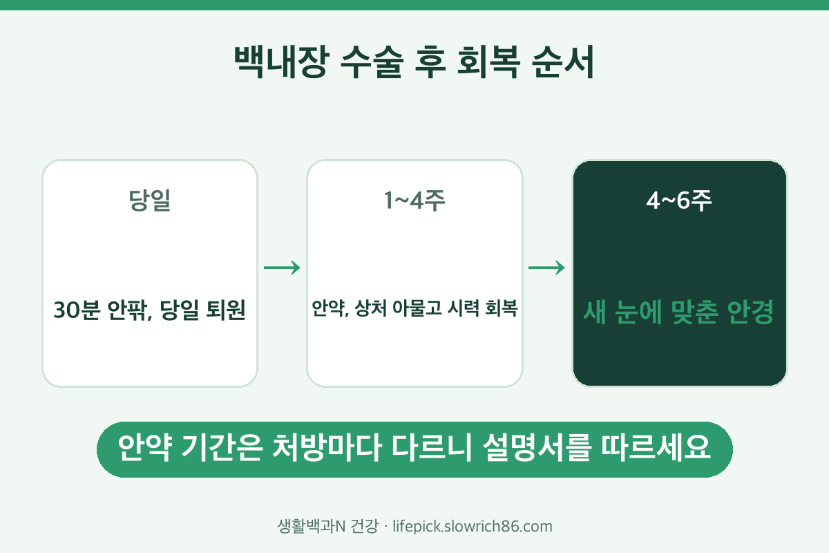 백내장 수술 후 시력 회복 기간 당일 1~4주 4~6주 순서