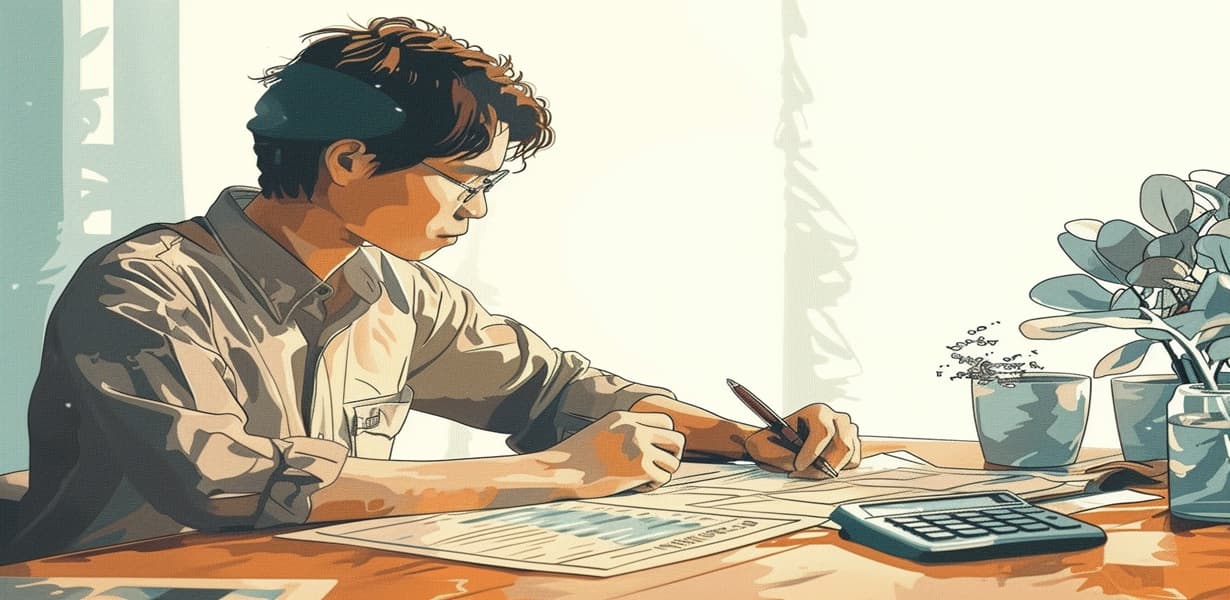 리밸런싱 시 세금, 수수료, 과도한 빈도 등 주의사항을 점검하며 투자 계획을 세우는 투자자의 모습