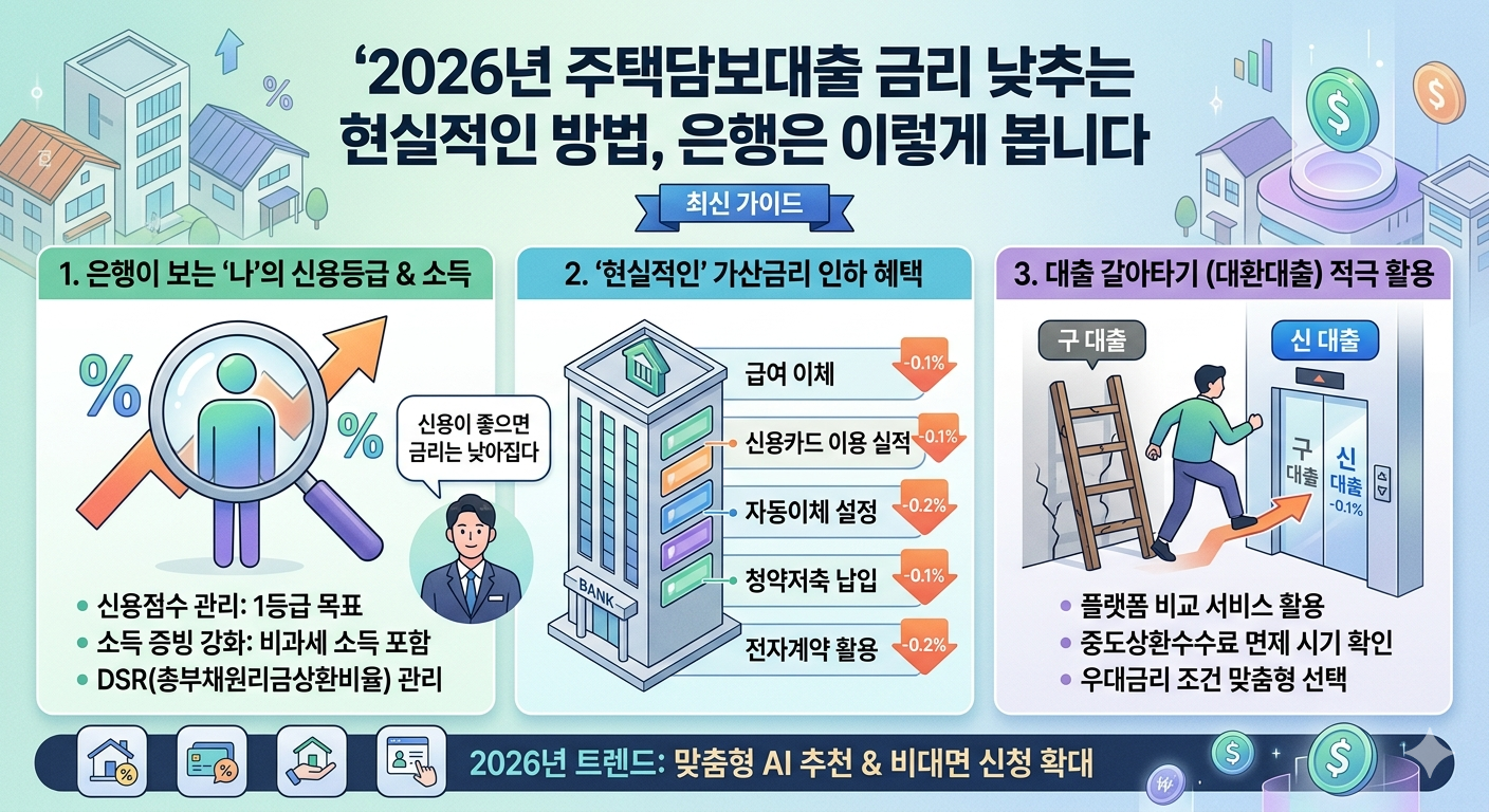 주택담보대출 금리 낮추는 현실적인 방법, 은행은 이렇게 봅니다 (2026년 최신)