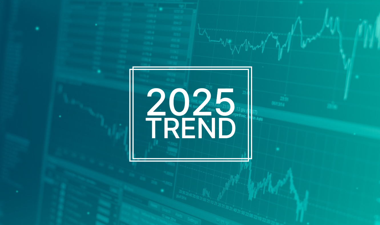 디지털 느낌의 배경위에 2025 trend 텍스트