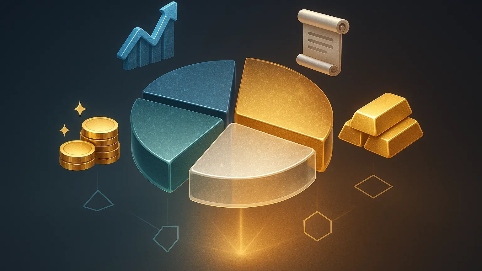 영구 포트폴리오의 4분할 자산배분을 보여주는 파이차트와 각 자산별 역할을 설명하는 인포그래픽