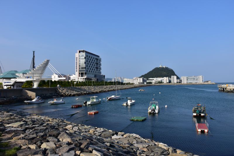 동삼동 패총 전시관에서 바라본 하리항