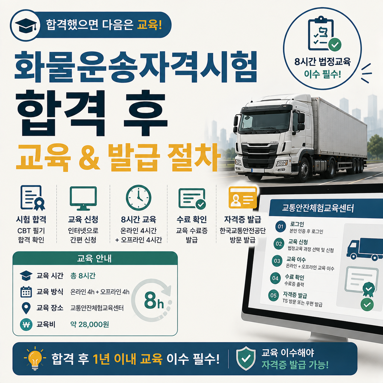 화물운송종사자 자격증 합격 후 교육 절차 안내 이미지