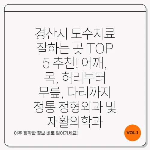 경산시 도수치료 잘하는 곳 TOP 5 추천! 어깨, 목, 허리부터 무릎, 다리까지 정통 정형외과 및 재활의학과